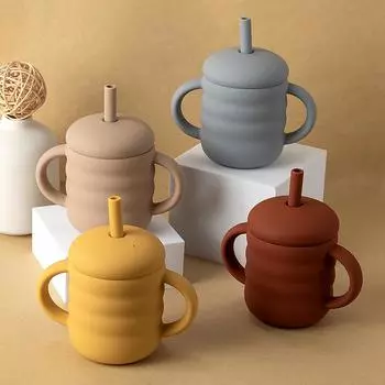 Детские силиконовые чашки, чашка с трубочкой, переносной контейнер для хранения закусок, не содержащий бисфенол-А, чашка для кормления детей, герметичная обучающая чашка для питья