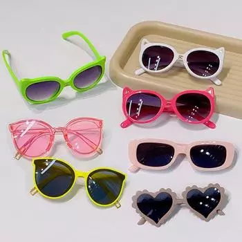Детские солнцезащитные очки Детские дорожные солнцезащитные очки Универсальные солнцезащитные очки для детей Очки с мультяшными ушками в форме сердца для кошек 28#