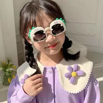 Детские солнцезащитные очки для девочек и мальчиков, милые очки с изображением динозавра, солнцезащитные очки, модные детские вечерние аксессуары для очков зелёный