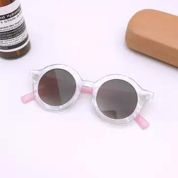 Детские солнцезащитные очки, модная ретро-круглая оправа, двухцветная сумка для переноски, цветочные персонализированные модные солнцезащитные очки для мальчиков и девочек