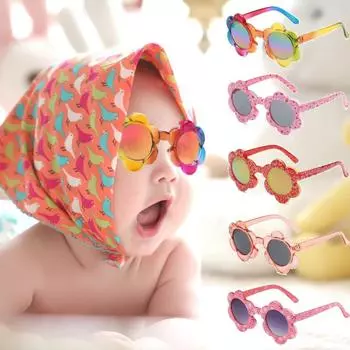 Детские солнцезащитные очки с цветочным принтом, радужные красочные милые круглые детские очки для малышей, мальчиков и девочек, активный отдых на свежем воздухе