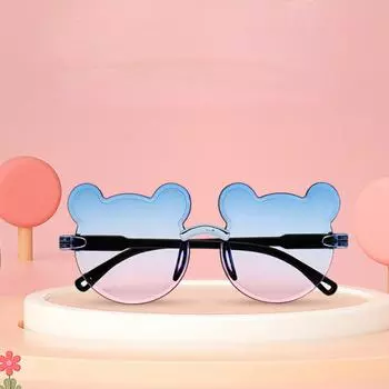 Детские солнцезащитные очки с изображением медведя, градиентные цветные детские очки без оправы с героями мультфильмов