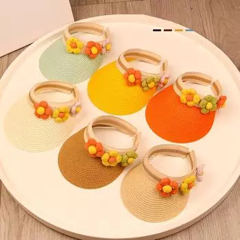 Детские солнцезащитные шляпы для девочек, соломенный пустой цилиндр, летняя уличная пляжная шляпа, украшение с цветами