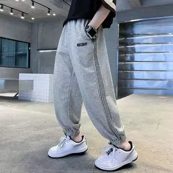 Детские спортивные брюки, модные брюки для мальчиков, летние тонкие детские брюки с защитой от комаров, новые брюки, летние повседневные брюки 120 чёрный