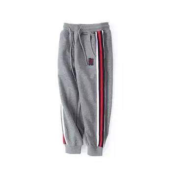 Детские спортивные брюки в корейском стиле на весну и осень: Спортивные штаны из контрастной махровой ткани с вышивкой для мальчиков 100 cm