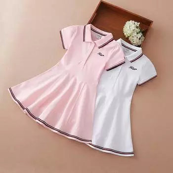 Детские спортивные платья для девочек с отложным воротником, летняя хлопковая одежда с короткими рукавами, спортивная одежда для тенниса и гольфа для детей 120 розовый