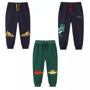 Детские спортивные штаны для мальчиков, однотонные брюки с мультяшной вышивкой и шнурком 125