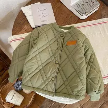 Детские стеганые хлопковые пальто зимние осенние однотонные толстые теплые куртки для мальчиков и девочек спортивная верхняя одежда детская повседневная куртка 150cm чёрный