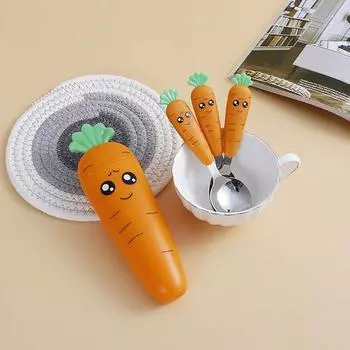Детские столовые приборы Мультяшная вилка Головка Пассивация Зеркальное отражение Морковка Форма Ложка Вилка для детей A