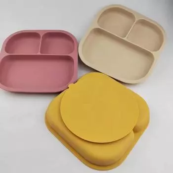 Детские столовые приборы, устойчивые к укусам, 3 сетки, квадратные пищевые классы, безопасный уход за кормом, силиконовая присоска, детские столовые приборы бежевый