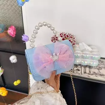 Детские сумки весна и лето украшенные жемчугом принцесса сумки для девочек мода повседневная милый иностранный стиль рюкзак-мессенджер розовый