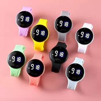 Детские светодиодные цифровые часы с круглым циферблатом, водонепроницаемые часы для плавания, регулируемый силиконовый ремешок, точное время, четкий дисплей, детские студенческие наручные часы серый