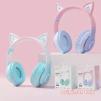 Детские светодиодные наушники с вспышкой, кошачьи уши, беспроводная Bluetooth-гарнитура с микрофоном, музыкальные телефонные гарнитуры для мальчиков и девочек, игровые наушники