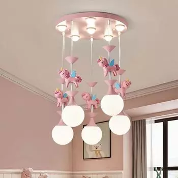 Детские светодиодные подвесные люстры-карусель для комнаты принцессы, спальни, гостиной, подвесного освещения, декора, потолочных светильников Warm light