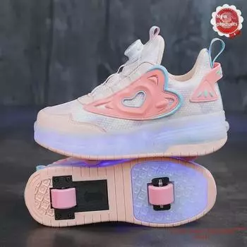 Детские светящиеся роликовые коньки со съемными ручками - красочные светящиеся коньки для девочек, перезаряжаемые двойные ледовые коньки 38