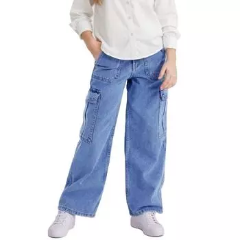 Детские свободные однотонные джинсы для девочек весна-осень 110 синий