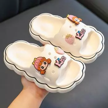 Детские тапочки для девочек и мальчиков, летние домашние нескользящие домашние тапочки с мягкой подошвой с героями мультфильмов и детские нескользящие тапочки 24-25 белый