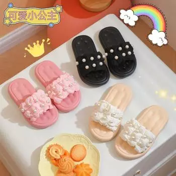 Детские тапочки для девочек в летних противоскользящих домашних пляжных тапочках с бантом и жемчугом inner length 15.5cm