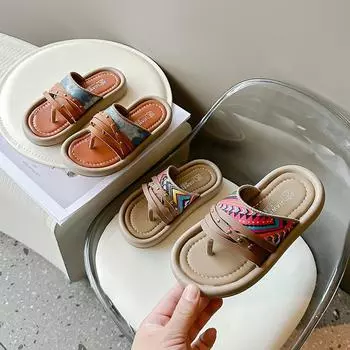 Детские тапочки для дома, летние, новые, для девочек, повседневные, в стиле бохо, уличные тапочки, модные детские шлепанцы с мягкой подошвой, универсальные 23 синий