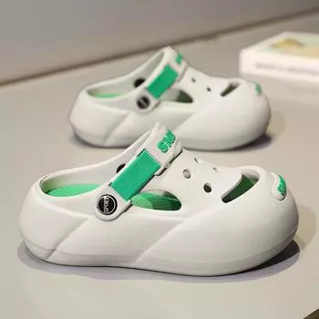 Детские тапочки для дома, нескользящие, с мягкой подошвой, с отверстиями, верхняя одежда для мальчиков и девочек, детские классные тапочки 24 хаки