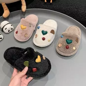Детские тапочки для дома Sweet Heart для девочек зимние меховые тапочки мягкие пушистые универсальные детские модные повседневные туфли на плоской подошве тренд 26-27 чёрный