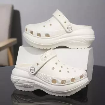 Детские тапочки для родителей и детей, дышащие внешние тапочки для мам, нескользящие пляжные сандалии на толстой подошве для женщин 30 грязно-белый