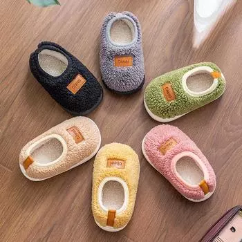 Детские тапочки из хлопка с рисунком для дома из бархата, теплые, для мальчиков и девочек, милые, с мягкой подошвой, осенние детские тапочки, зимние, новые модели 20-21 розовый
