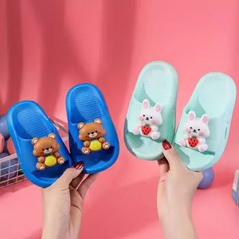 Детские тапочки из ПВХ с милым мультяшным медведем, домашняя обувь для малышей, нескользящие летние пляжные шлепанцы с мягкой подошвой, повседневные детские тапочки 28-29