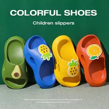 Детские тапочки летние для девочек, для дома, ванной, для мальчиков, нескользящие, с фруктовой мягкой подошвой, детские тапочки 25-26 синий