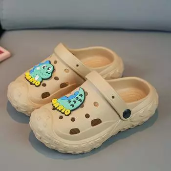 Детские тапочки летние для мальчиков милые мультяшные нескользящие детские классные тапочки для дома сверхлегкие однотонные дырчатые тапочки для родителей и детей 26-27 (inner length 18CM)