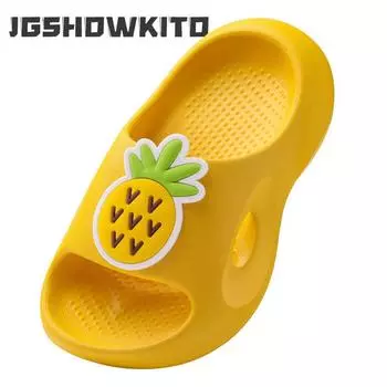 Детские тапочки, летние, милые, с мультяшными фруктами, для мальчиков и девочек, домашняя обувь для ванны, нескользящая, для улицы, пляжная обувь, новая, повседневная 150 зелёный