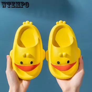 Детские тапочки, летние мужские и женские тапочки с рисунком милой утки, обувь на мягкой подошве, верхняя одежда, нескользящие детские сандалии 24-25 жёлтый