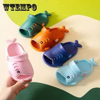 Детские тапочки, летние уличные пляжные тапочки на мягкой подошве для мальчиков и девочек, Нескользящие домашние повседневные тапочки для душа с рисунком акулы 30-31