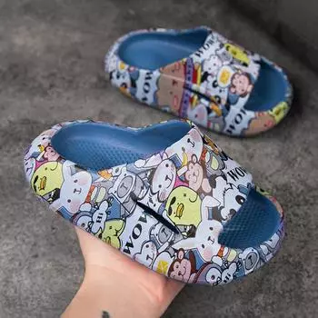 Детские тапочки летняя верхняя одежда с героями мультфильмов пляжная обувь средняя и большая детская обувь с отверстиями домашняя комнатная обувь с одним словом классные тапочки 26