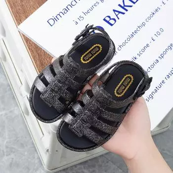 Детские тапочки, модные римские милые тапочки принцессы для танцев и танцев на мягкой подошве. 7# чёрный