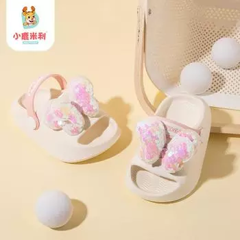 Детские тапочки оптом для девочек и мальчиков. Туфли с бантиками для малышей. Дышащие и износостойкие летние сандалии. 130 бежевый