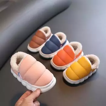 Детские тапочки осень зима мальчики девочки домашние детские мультфильм водонепроницаемые теплые плюшевые флисовые тапочки для больших детей хлопковые тапочки для младенцев 14/15 розовый