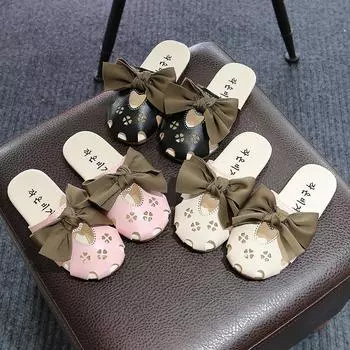 Детские тапочки Pantuflas, летние новые сандалии с бантом, пляжная обувь для девочек с мягкой подошвой, симпатичная домашняя обувь, детская обувь, шлепанцы Zapatos Nia 26-insole16.5cm чёрный