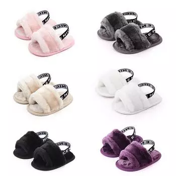 Детские тапочки с буквами, плюшевые противоскользящие сандалии, детская обувь для дома и улицы 11