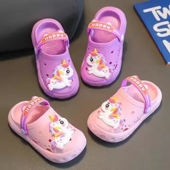Детские тапочки с дырочками, детская домашняя обувь с милым единорогом, обувь для купания для девочек и мальчиков, удобная нескользящая обувь для малышей 18-19 розовый