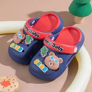 Детские тапочки с дырочками из мультфильма «Медведь», домашняя одежда для дома и улицы, летние новые детские нескользящие классные тапочки 24-25 [Recommended foot length 15cm]