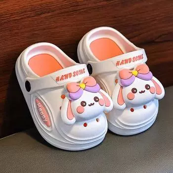 Детские тапочки с изображением милого кролика и щенка в виде норки, летняя верхняя одежда, тапочки с мягкой подошвой, нескользящие сандалии 34-35 белый