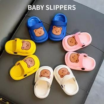 Детские тапочки с медведем. Темпераментная повседневная сумка. Нескользящая обувь на мягкой подошве. 28-29