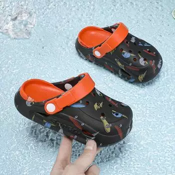 Детские тапочки с мультяшным камуфляжным принтом, нескользящие детские дырчатые тапочки для дома и улицы, нескользящие пляжные классные тапочки 26
