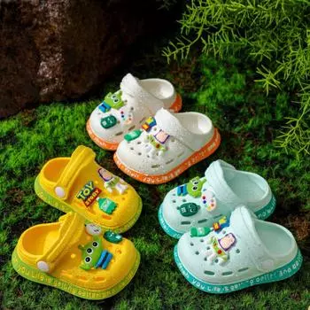 Детские тапочки с рисунком из мультфильмов, мягкие, нескользящие 18 зелёный