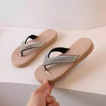 Детские тапочки со стразами для девочек 2024 года, летняя мода и удобный праздничный стиль, шлепанцы, классная пляжная обувь 23 розовый