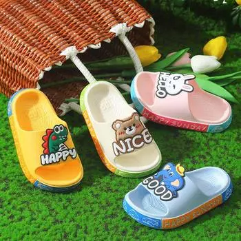 Детские тапочки, тапочки из ПВХ с милыми мультяшными животными, нескользящие домашние тапочки на мягкой подошве 26-27