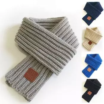 Детские теплые аксессуары, вязаный шарф, однотонный шейный воротник, зимняя теплая накидка для шеи для мальчиков и девочек