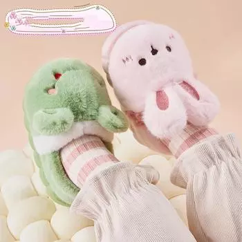 Детские теплые хлопковые тапочки для мальчиков и девочек, осенне-зимние, хлопковые тапочки с изображением животных из мультфильмов, нескользящие, удобные, мягкие, плюшевые тапочки 19 зелёный