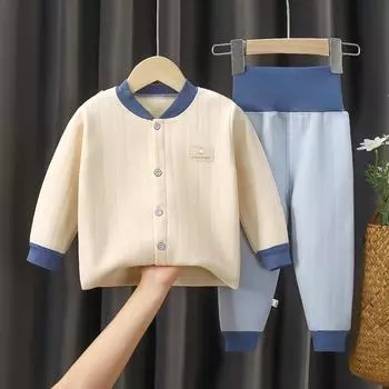 Детские теплые костюмы, утепленная осенняя одежда из чистого хлопка, мужское и женское детское нижнее белье, весенняя, осенняя и зимняя стеганая одежда 73